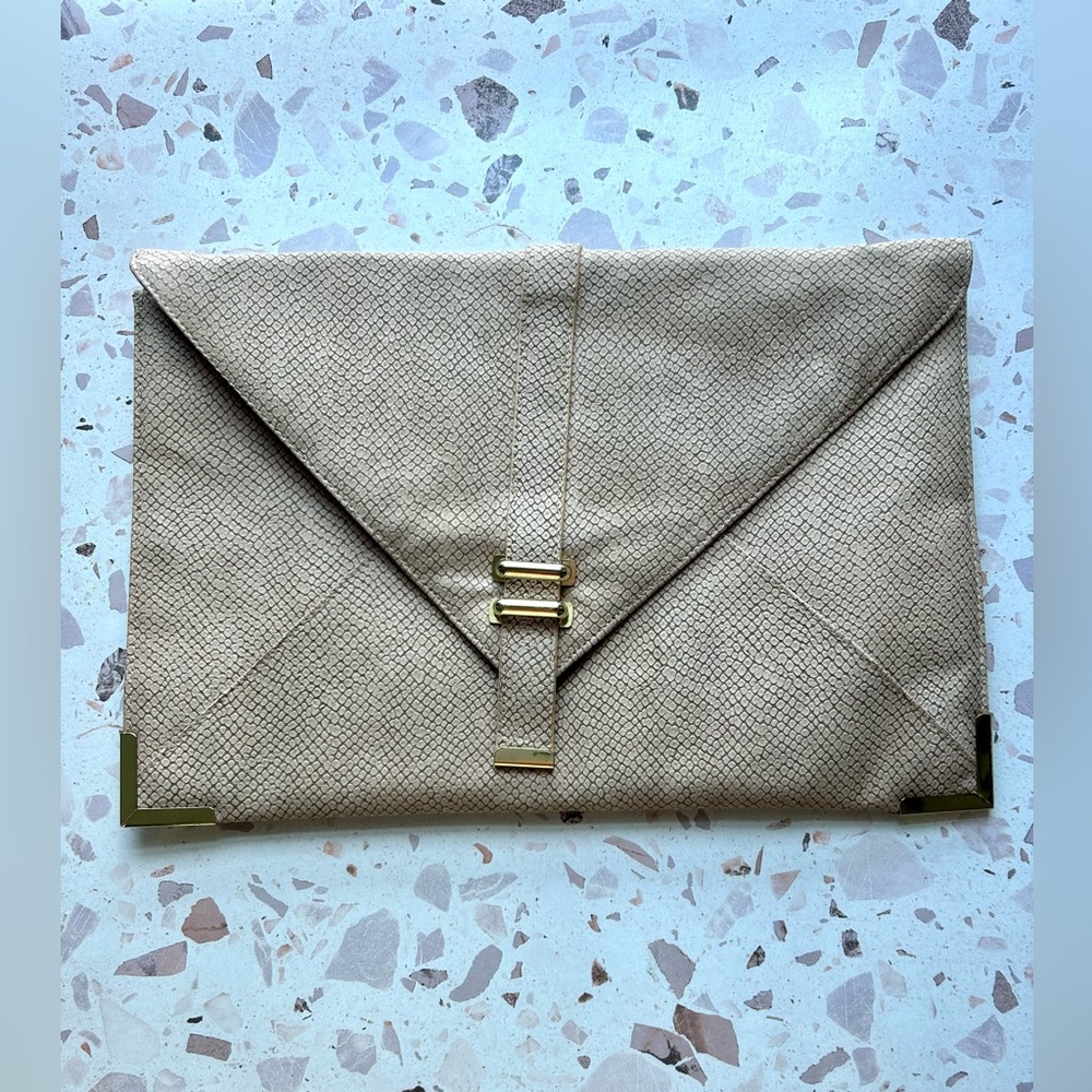 ASOS Beige Envelope Clutch with Gold Accents Excellent condition